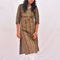 Green Stripped Embroidered Straight Kurti