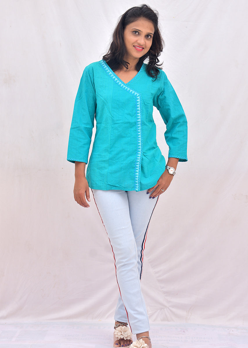 Sea Blue Embroidered Top